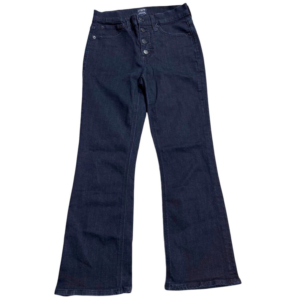 J. Crew High Rise Crop Flare Jeans Button Womens Sz 25 Denim AV989 Blue Stretch